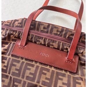 Fendi Brown Zucca Monogram Tote with Rust Leather Trim